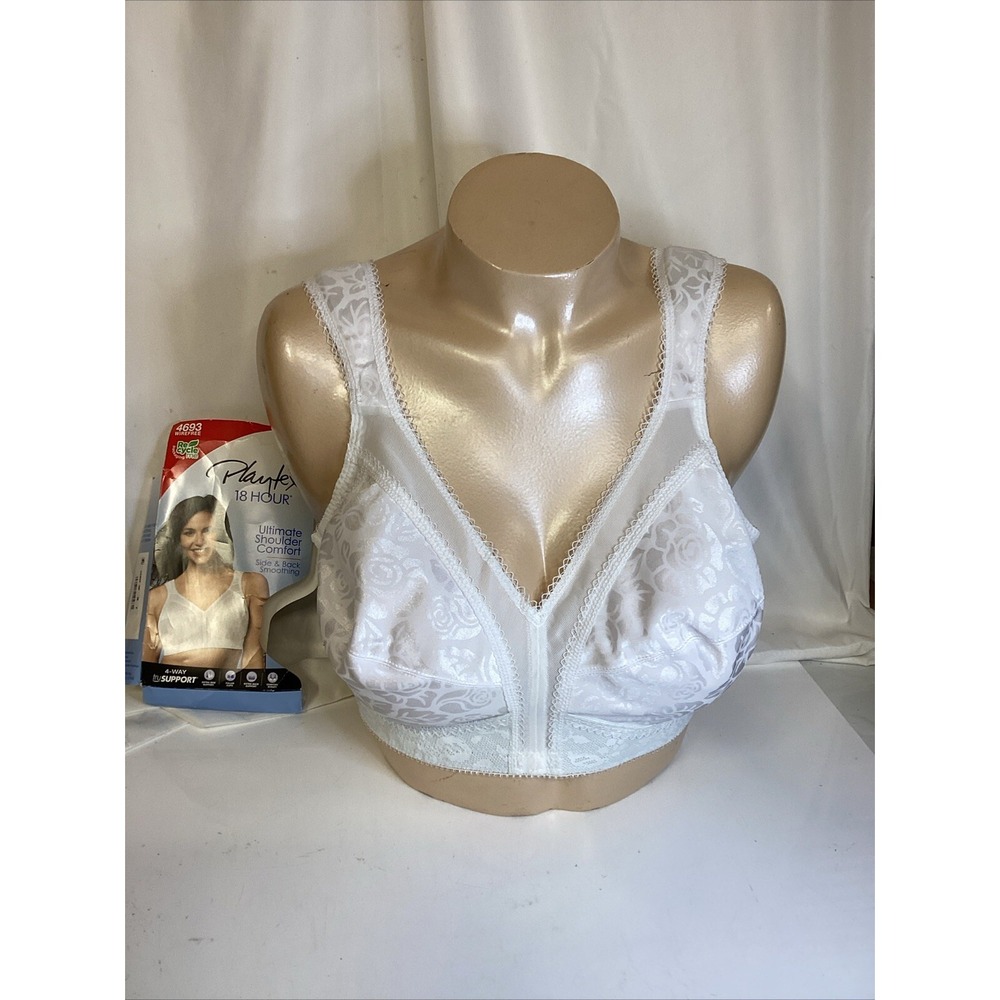 942X07 Playtex 4693 18 Hour TruSupport Full Coverage Floral Bra 38C White